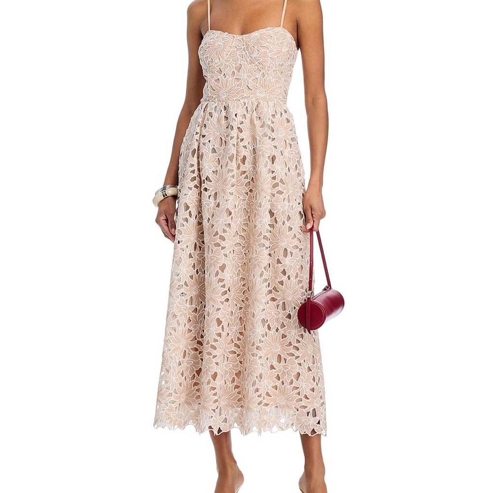 Aqua Floral Lace Midi Dress in Cream